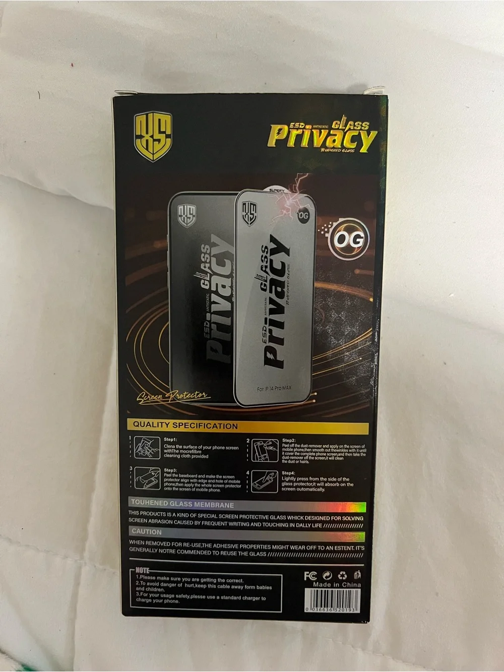 Privacy Tempered Glass Screen Protector - Black & Silver